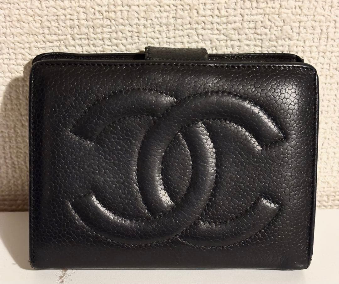 CHANEL シャネル　財布　折り財布　ブラックレザー