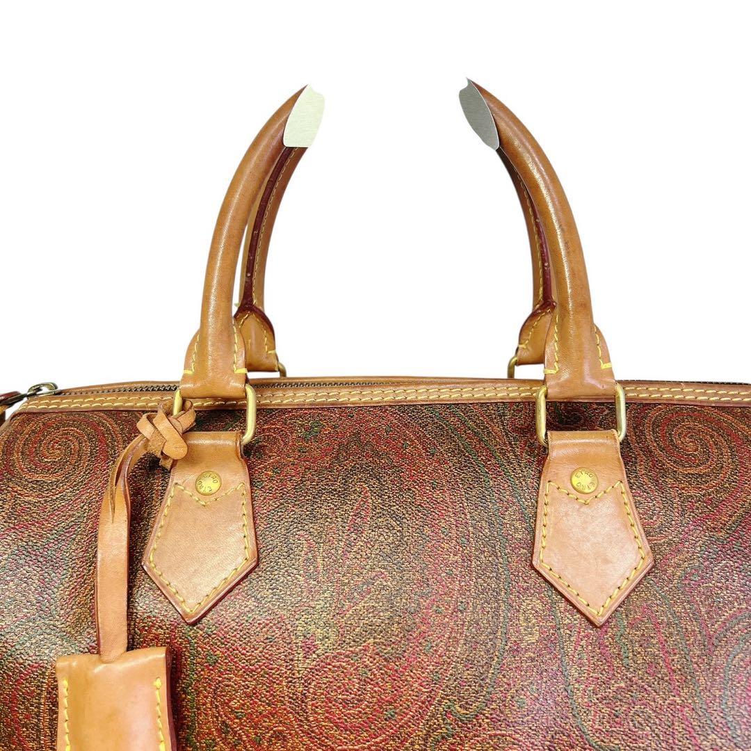 ETRO エトロ ペイズリー柄 ハンドバッグ ミニボストン PVC×レザー 茶色