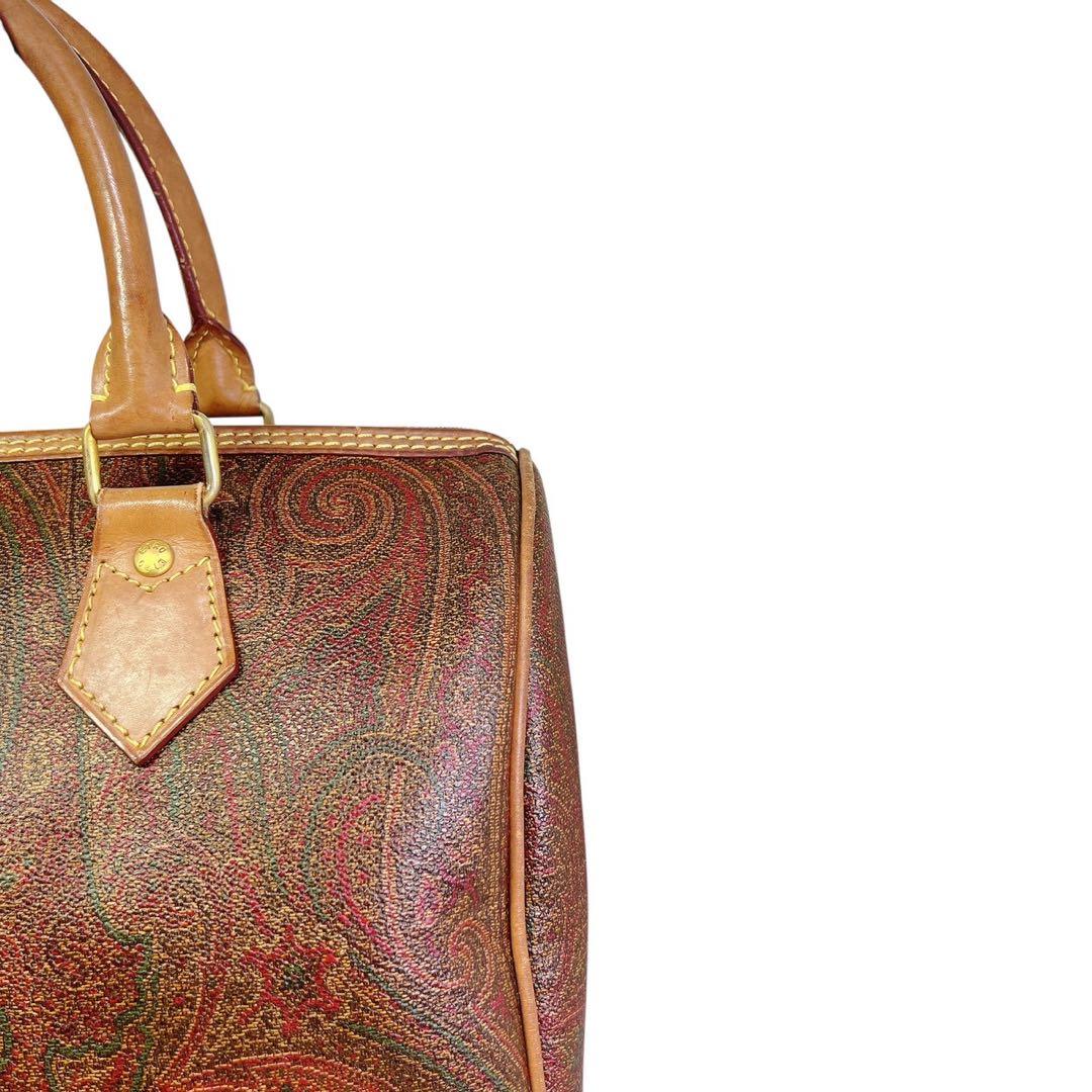 ETRO エトロ ペイズリー柄 ハンドバッグ ミニボストン PVC×レザー 茶色