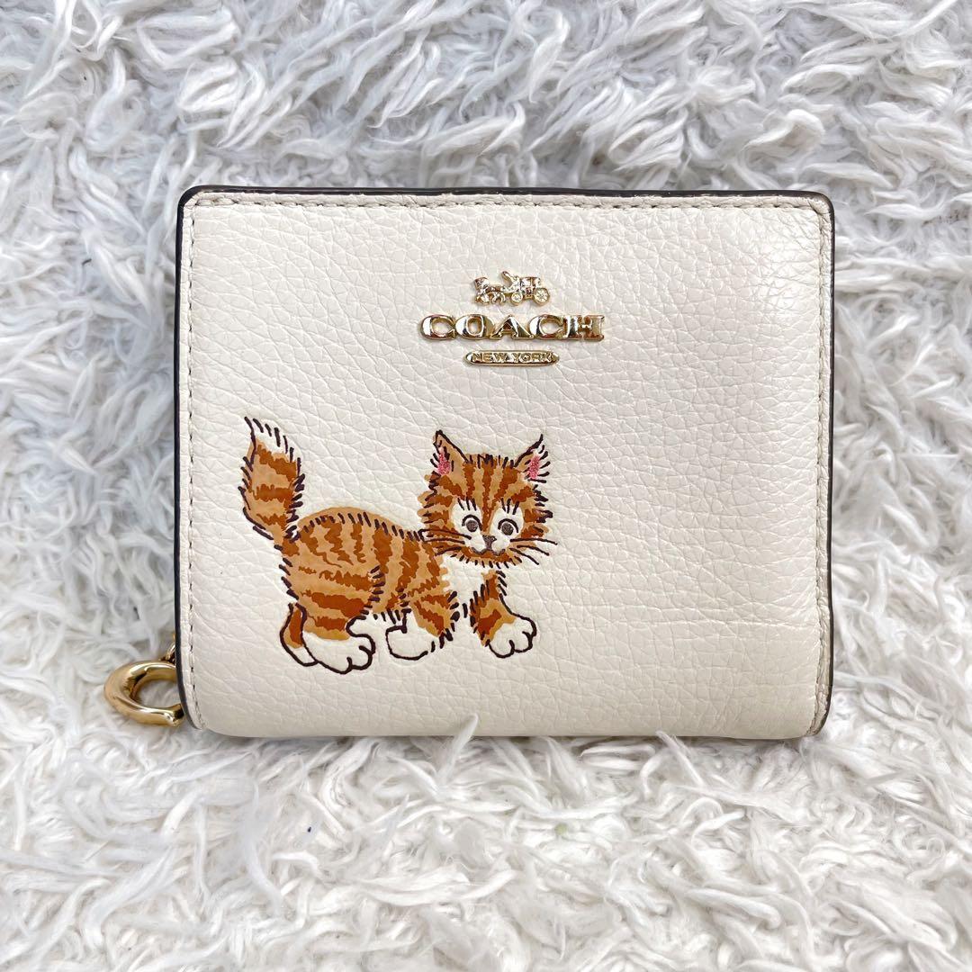 COACH 　コーチ 二つ折り財布　猫 レザー ダンシング キトゥン