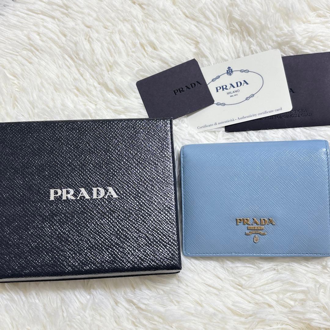 付属品完備✨PRADA 二つ折り財布 サフィアーノ ブルー マルチカラー