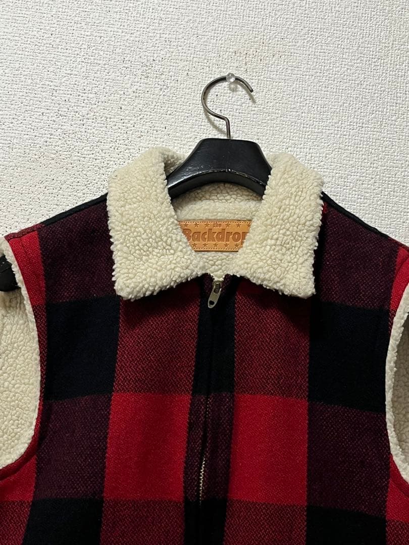 09AW　バックドロップ　裏ボア　肉厚メルトンベスト　/M　バッファローチェック