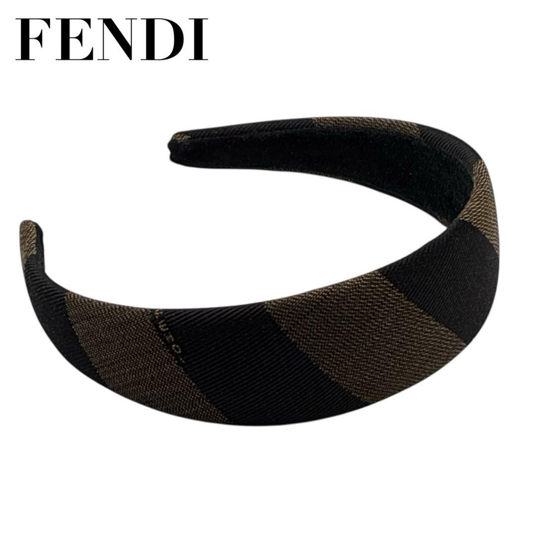 【美品】FENDI フェンディヘアバンド カチューシャ ペカン柄 ロゴ