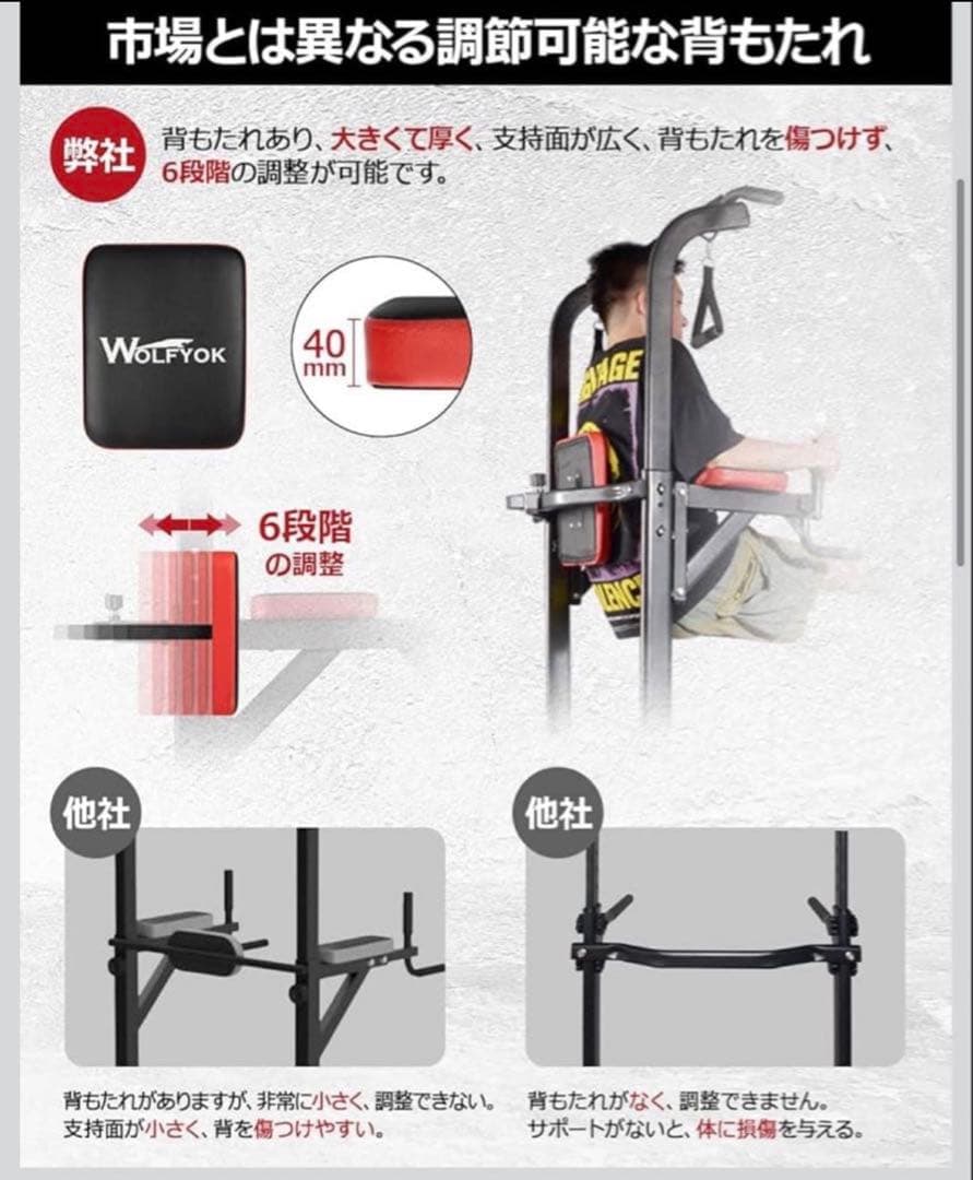 美品 WOLFOK ぶら下がり健康器 懸垂・ディップス 説明書あり