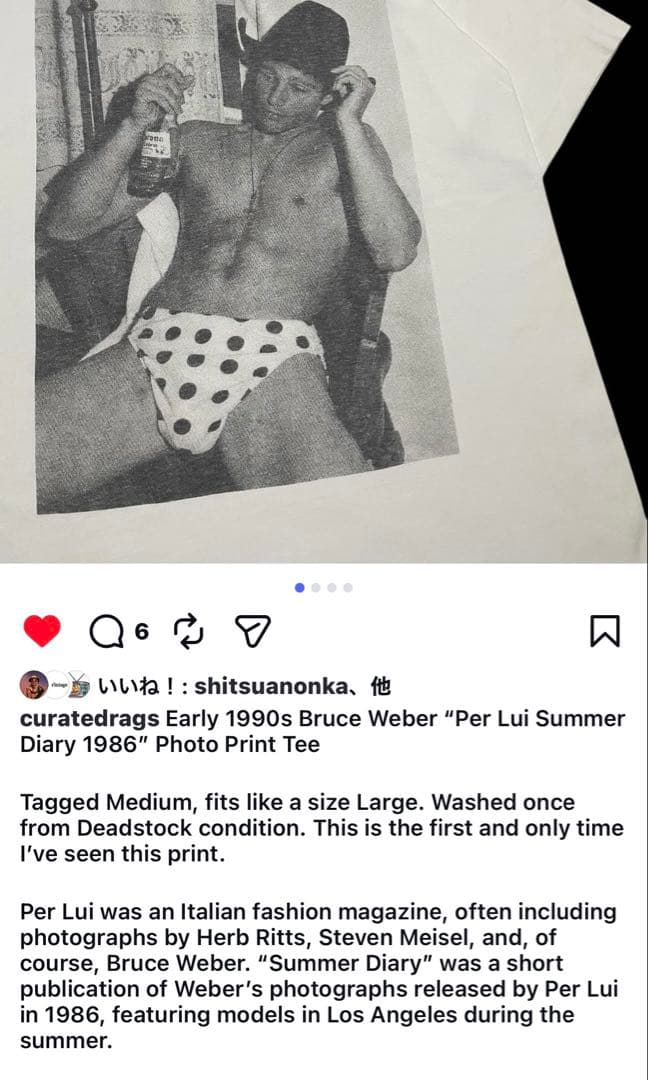 激レア90sブルースブルースウェバーBruce WeberヴィンテージTシャツ