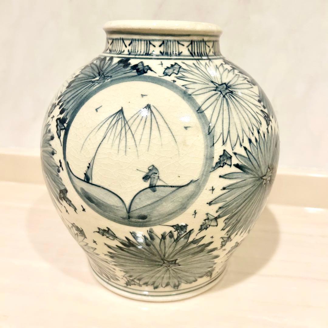 手描き陶器　花瓶　壺　京泉