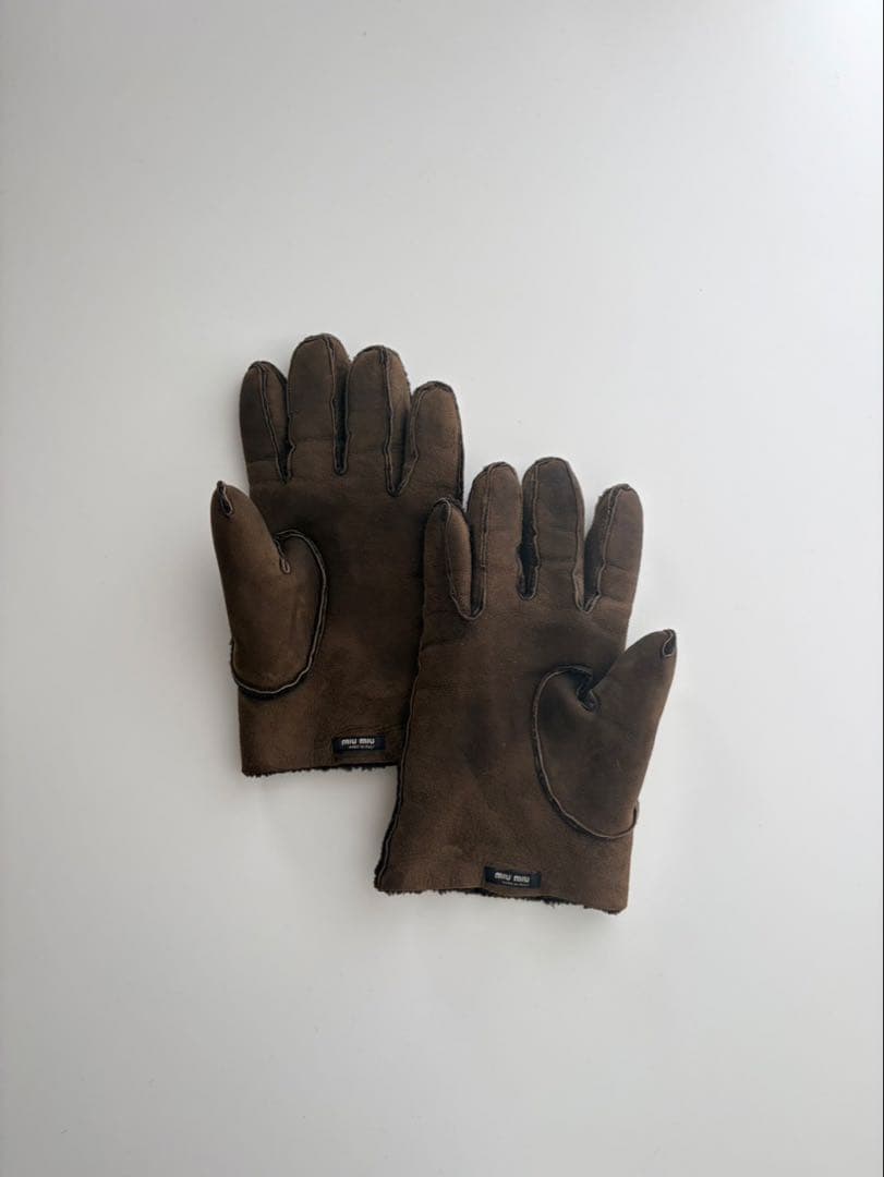 小物 Archive Miu Miu Mouton Gloves Brown