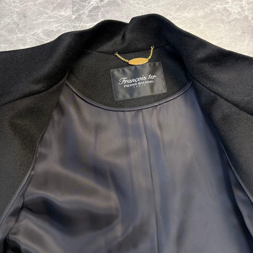 極美品♡カシミヤ100% バルマン ロングコート　着丈124 XL相当　黒
