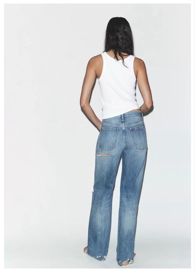 ZARA 完売　TRF ダメージ加工ワイドレッグハイウエスデニム　ヤヌーク