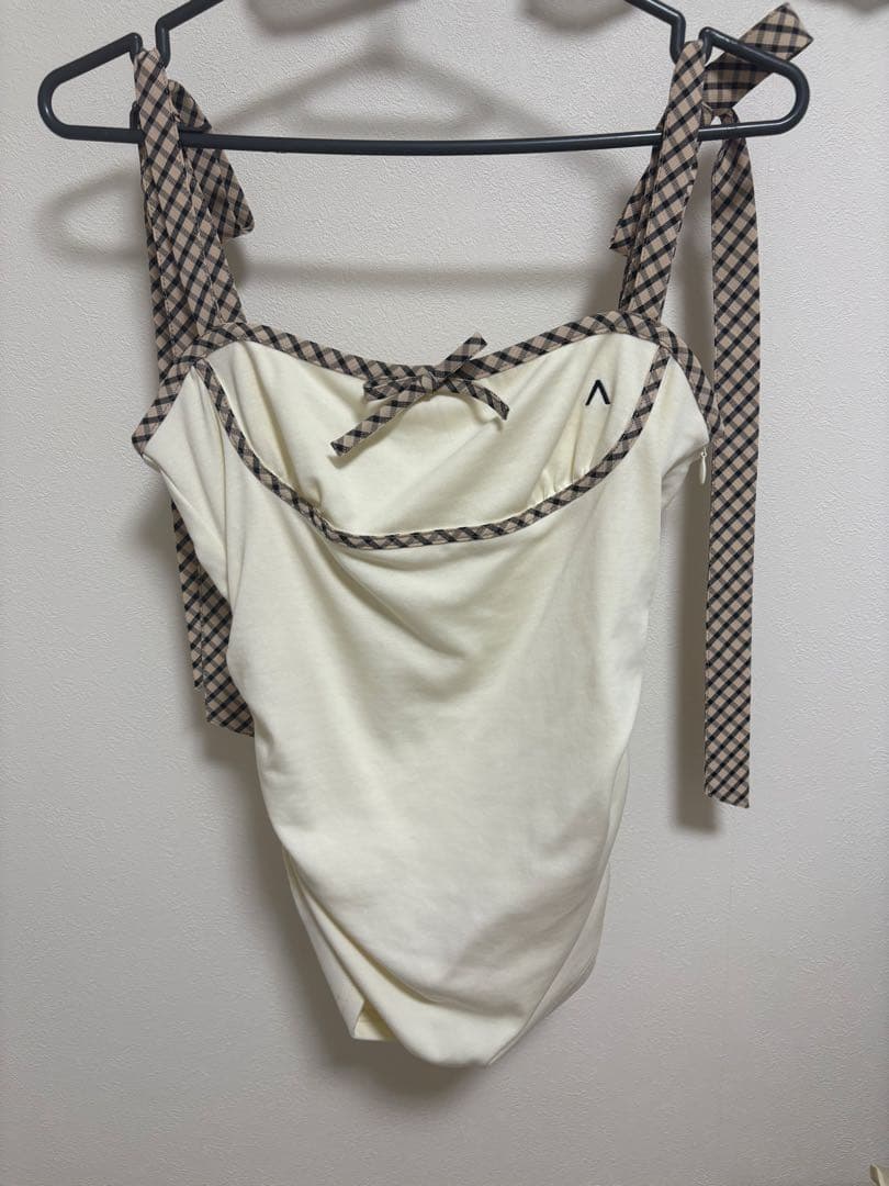 トップス andmary Alice check ribbon tops ivory