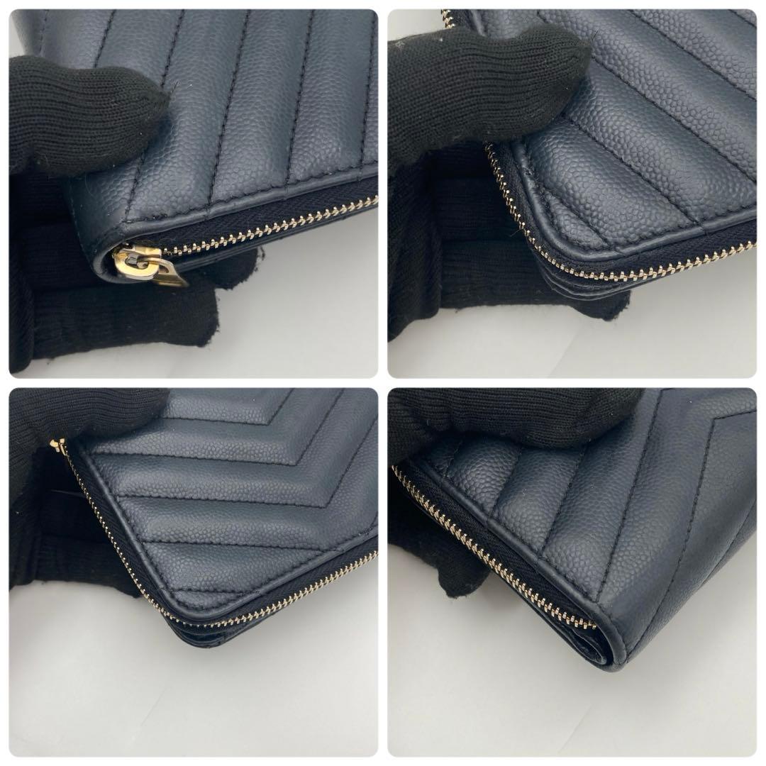 大人気　SAINT LAURENT 2つ折り財布 キャビアスキン YSL 黒