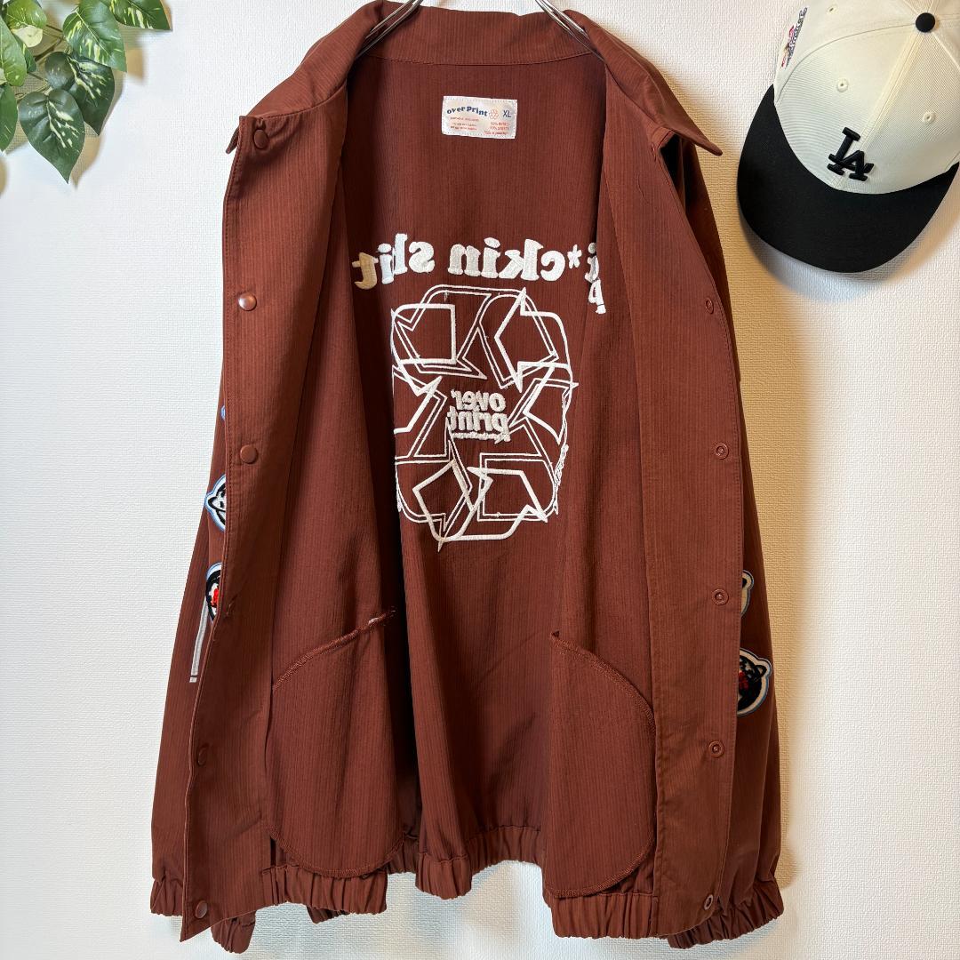 over print コーチジャケット XL ブラウン 刺繍 コットン【極美品】
