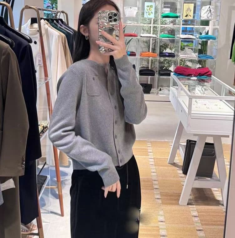 CABaN コットンカシミヤ クルーネックカーディガン ライトグレー S
