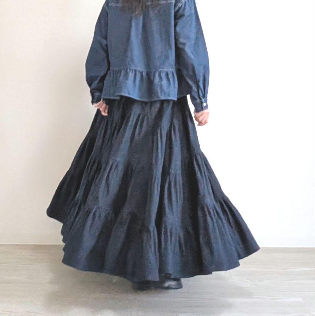 ハンドメイド　ボリューム　ティアード　デニム　スカート