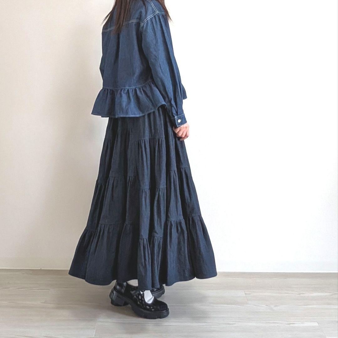 ハンドメイド　ボリューム　ティアード　デニム　スカート