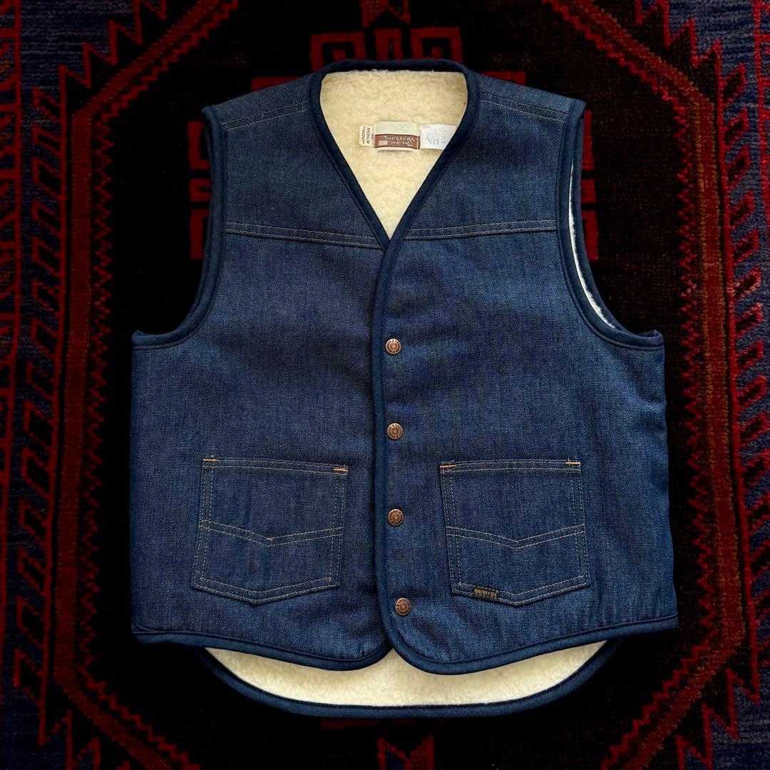 希少 未使用美品70s ROEBUCKS デニム ボアベストシアーズ sizeM