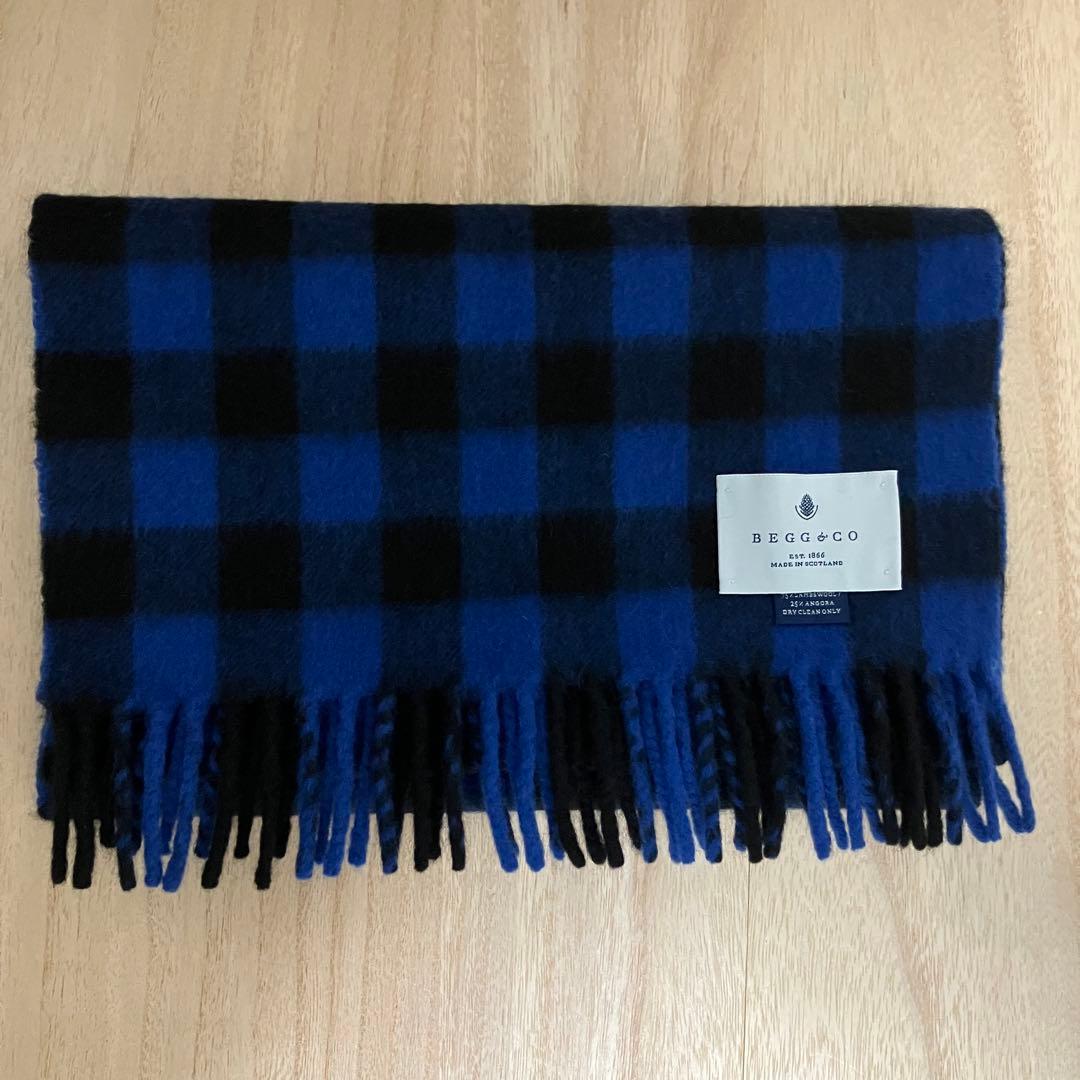 未使用✨BEGG & CO✨スコットランド製✨マフラー✨アンゴラ混✨チェック柄
