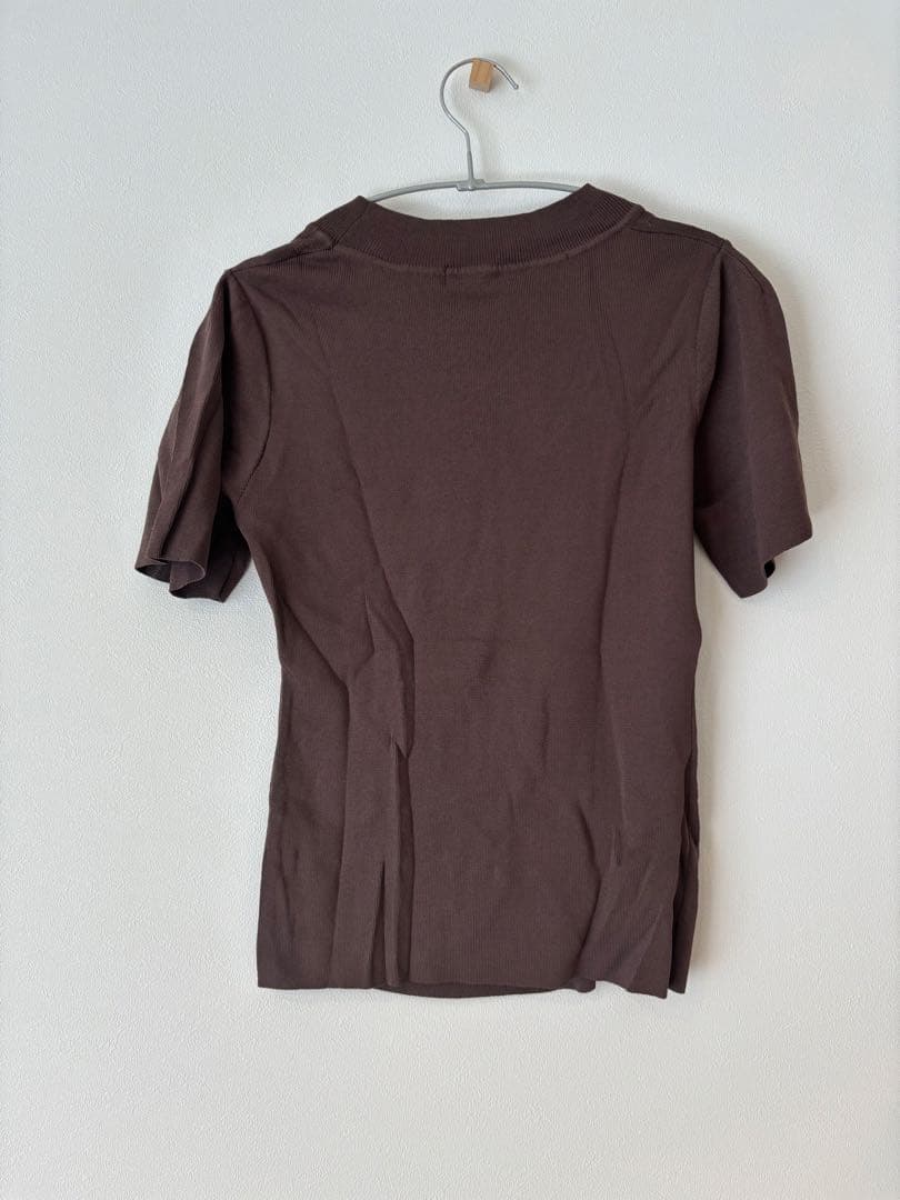 overE シアーサマーパネルニット 半袖Tシャツ ブラウン