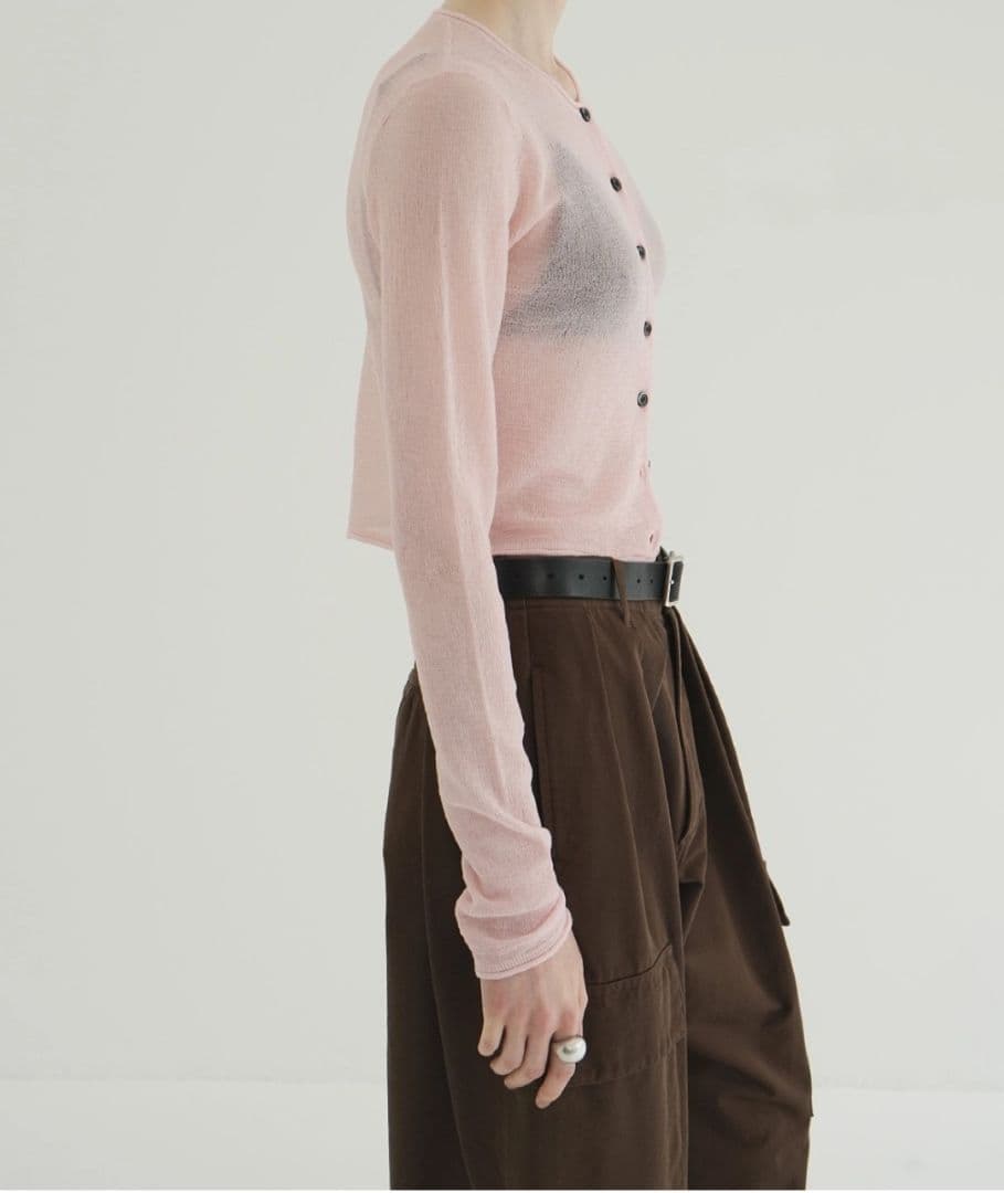 トップス CLANE SHEER ROLLED EDGE KNIT CARDIGAN