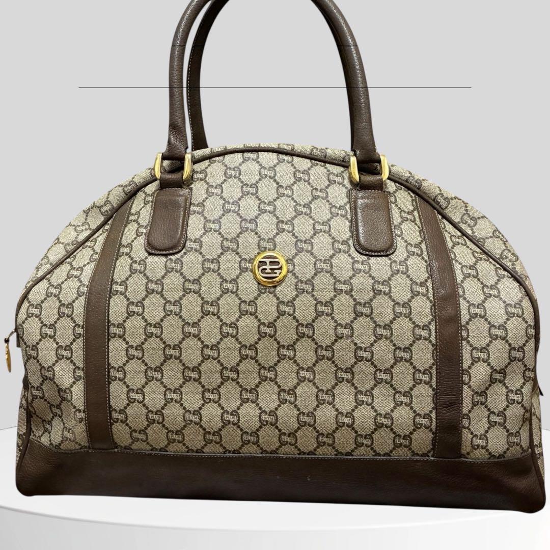 美品【GUCCI】ボストンバッグGGプラス オールドグッチ 南京錠 PVCレザー