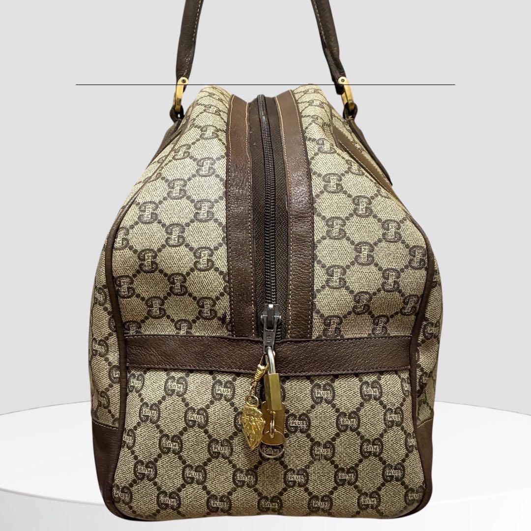 美品【GUCCI】ボストンバッグGGプラス オールドグッチ 南京錠 PVCレザー