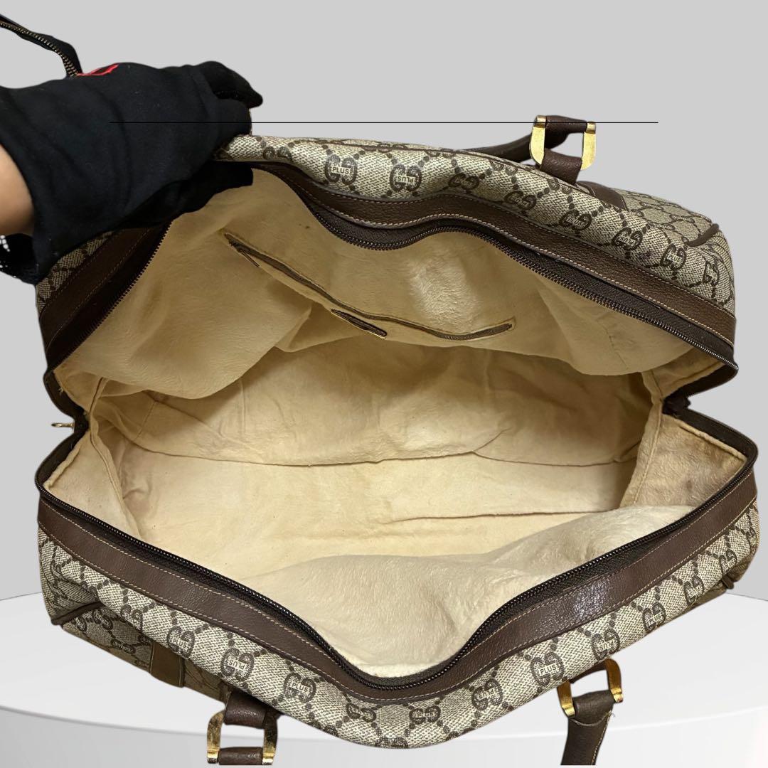 美品【GUCCI】ボストンバッグGGプラス オールドグッチ 南京錠 PVCレザー