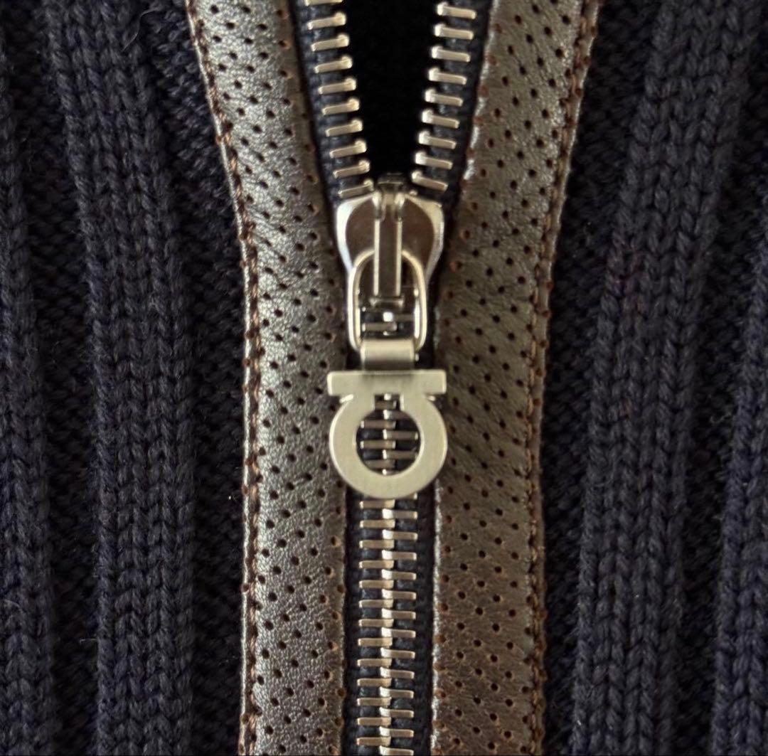 買*舗様 【イタリア製】Ferragamo ウール×レザー ニットブルゾン