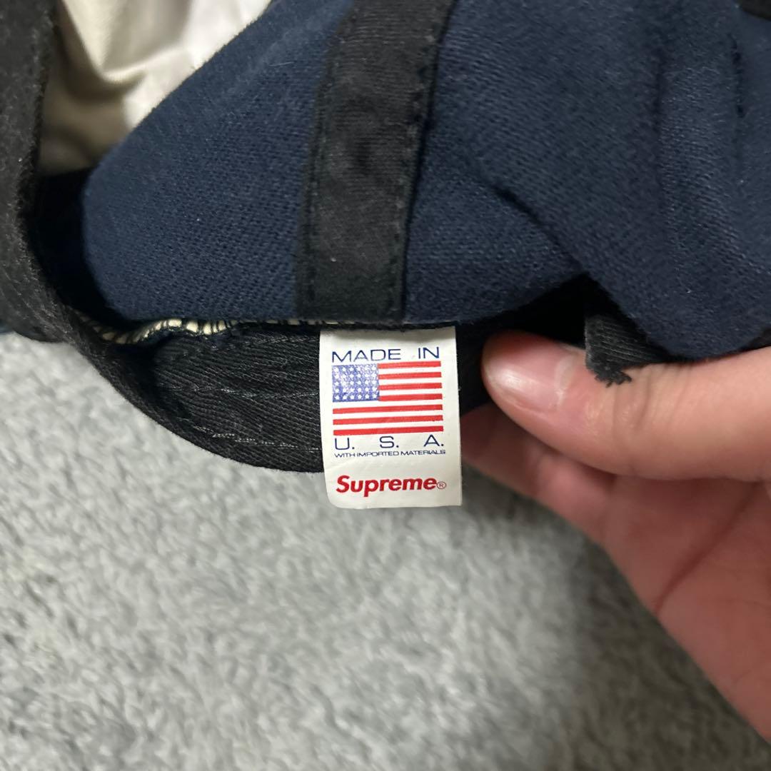 Supreme キャップ USA製 レザーストラップ ネイビー
