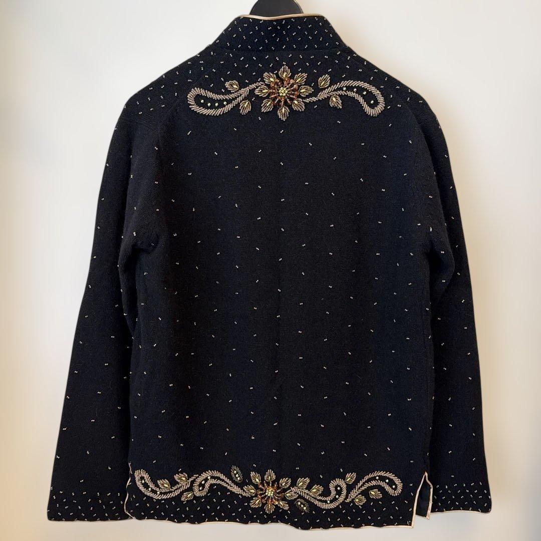 60s 70s香港製　ヴィンテージ ニットカーディガン ビーズ刺繍 チャイナ