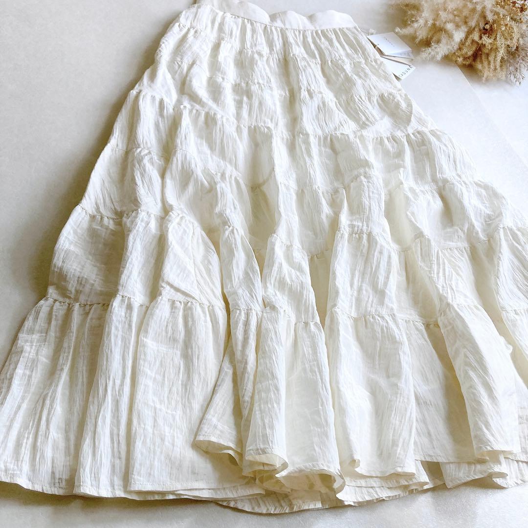 【未使用】カデュネ 定価3万 ティアード フレアスカート オフホワイト36