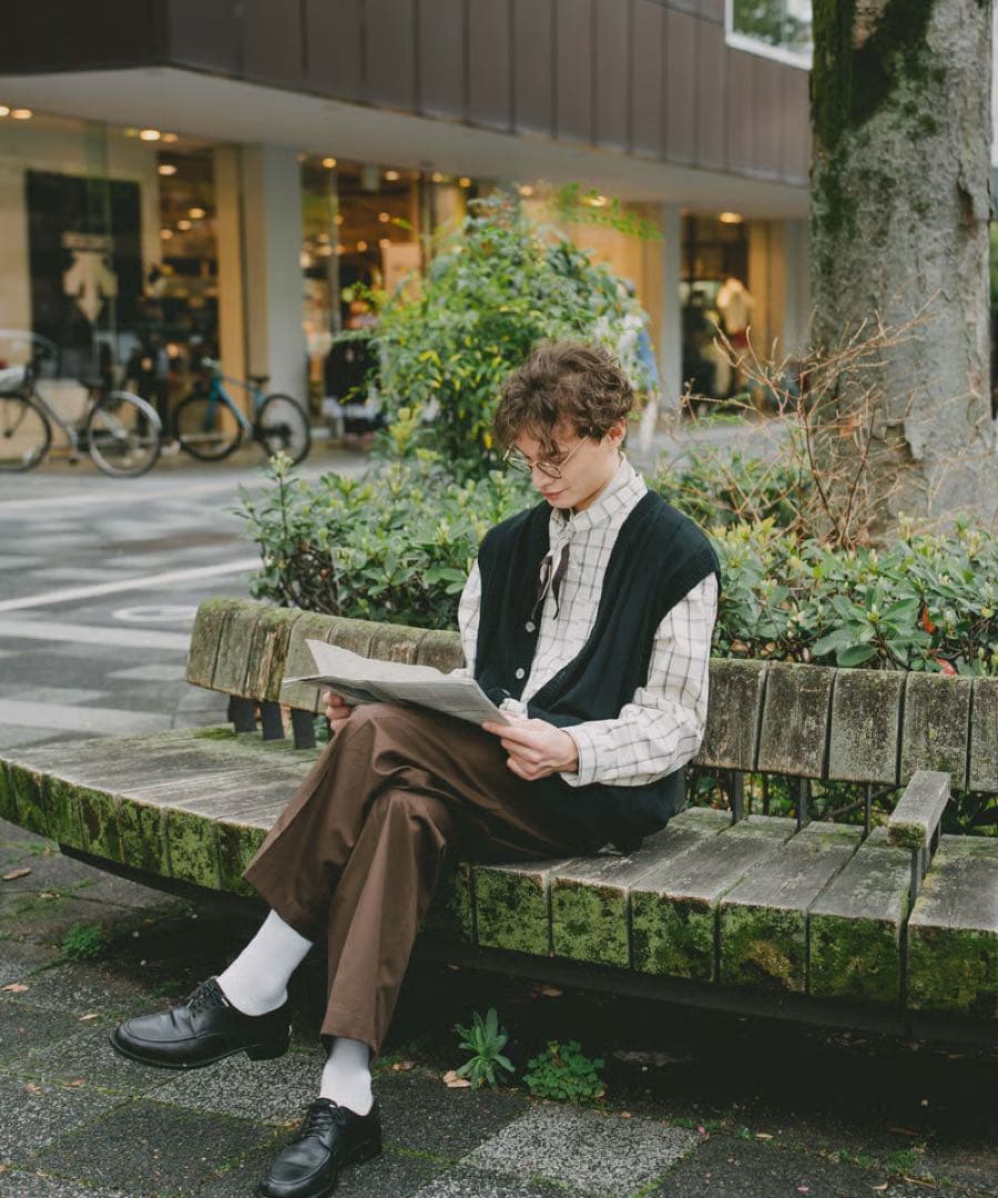 トップス <UNFOLK>Giza cotton vneck knit vest