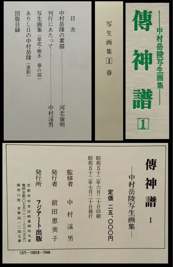 『傳神譜』中村岳陵　写生画集 4冊揃281点　四季の植物　風景　古美術　大型本