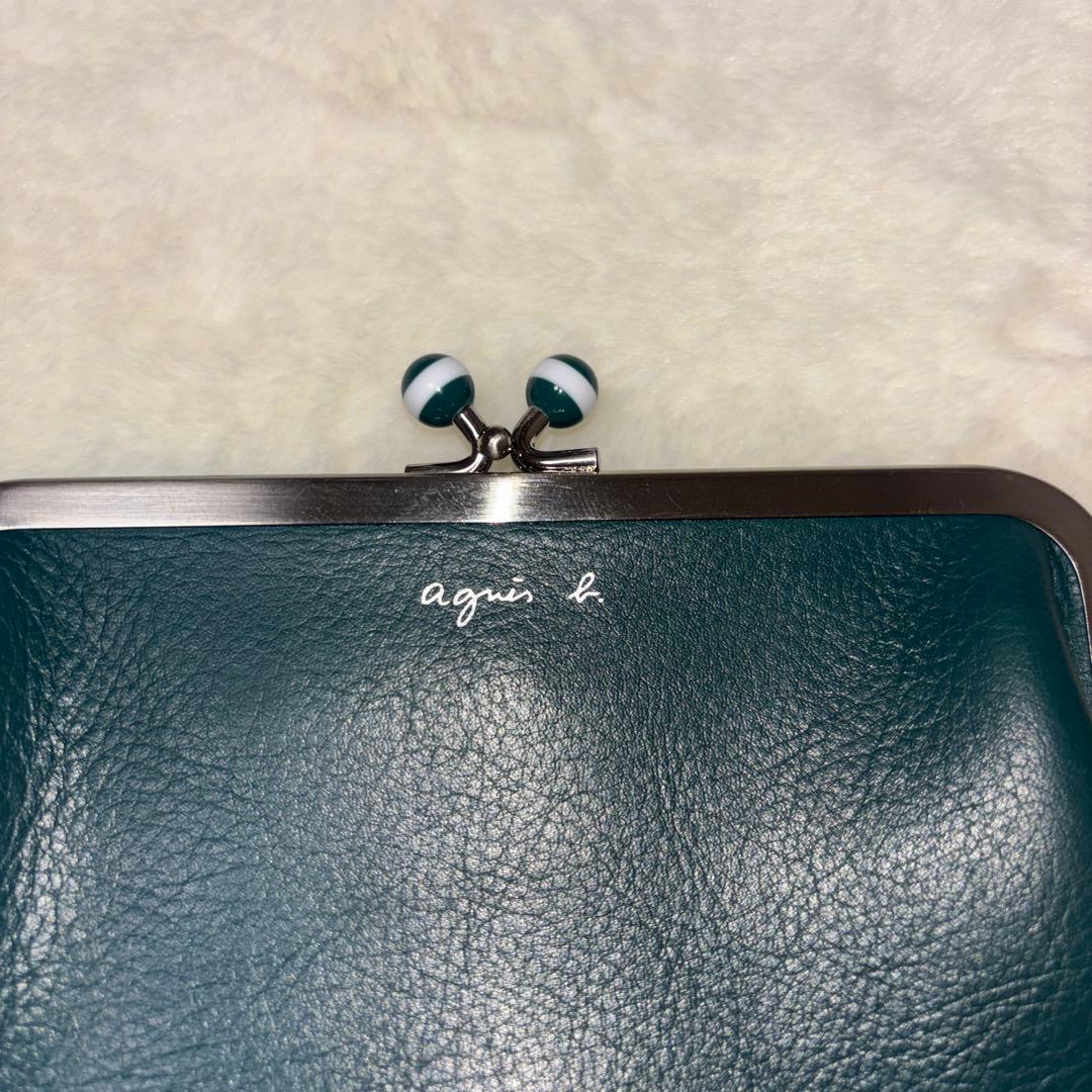 【美品】agnes b. がま口 二つ折り財布 グリーン