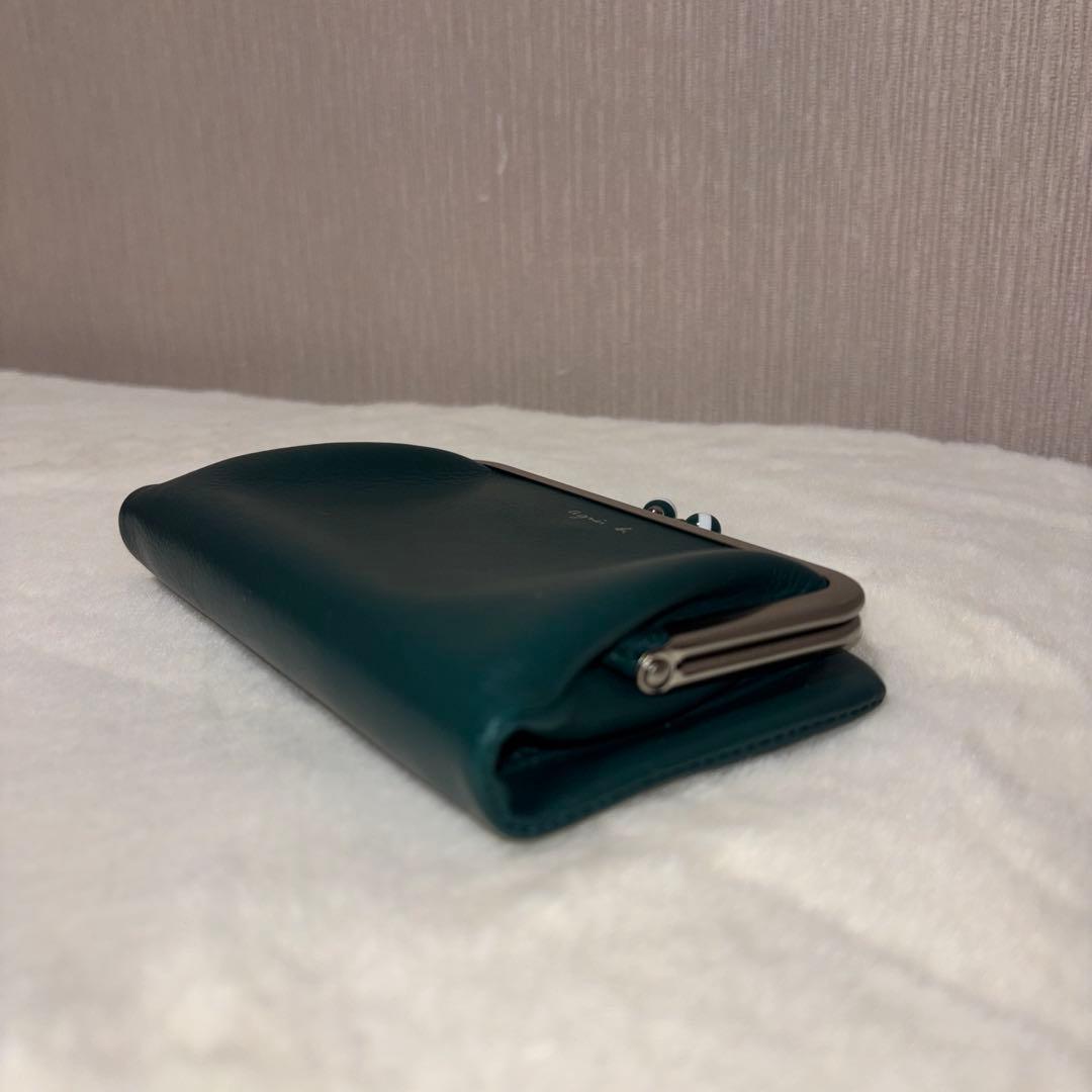 【美品】agnes b. がま口 二つ折り財布 グリーン