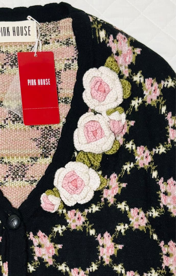 土日限定中⭐︎ピンクハウス　綺麗な薔薇柄ニットカーディガン　新品