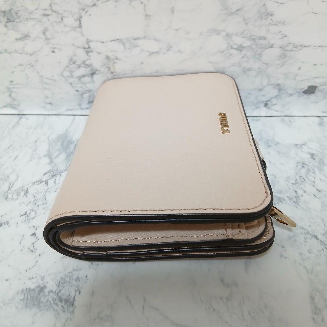 【極美品】FURLA サフィアーノレザー コンパクトウォレット ピンクベージュ