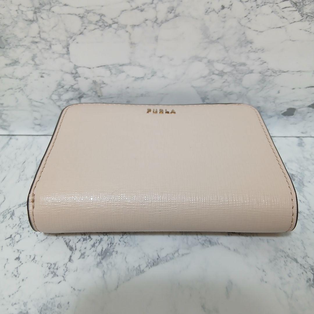 【極美品】FURLA サフィアーノレザー コンパクトウォレット ピンクベージュ