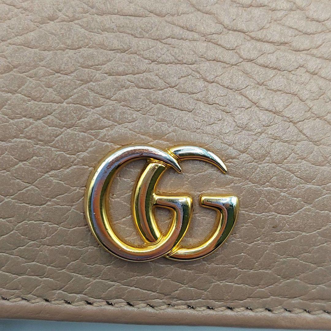 GUCCI グッチ GGマーモント 二つ折り財布 ベージュ レザー コンパクト