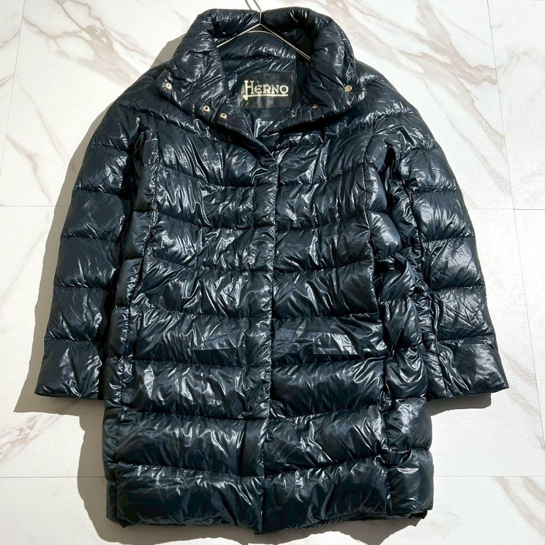 HERNO ヘルノ ダウンコート キルティング 42 レディース ロング 光沢