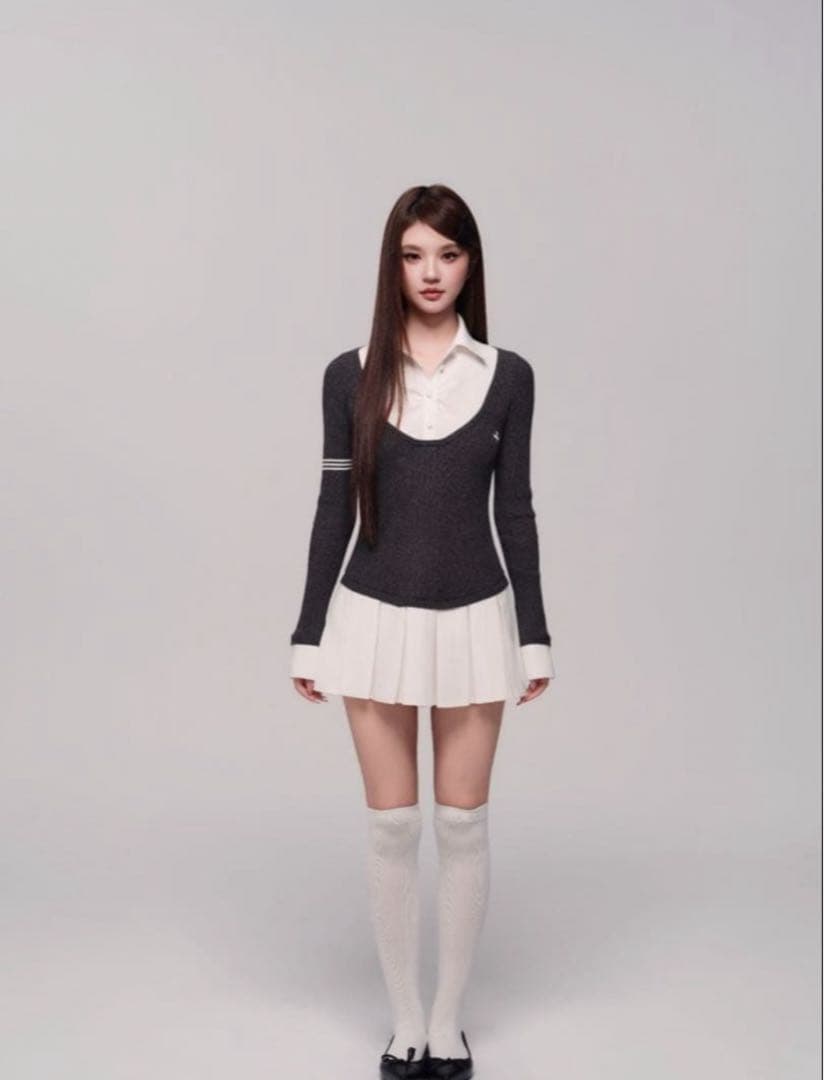 ワンピース andwang Uniform pleated mini onepiece