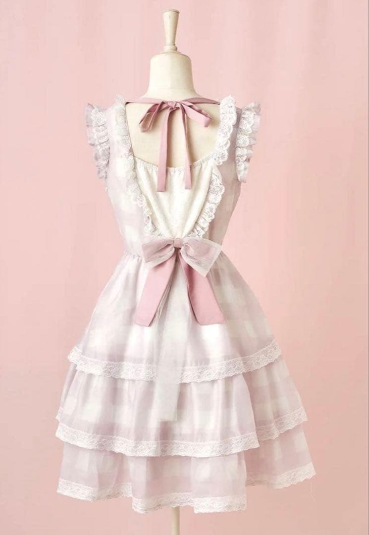 ね*け様 Fairy love Gingham check ワンピース ピンク