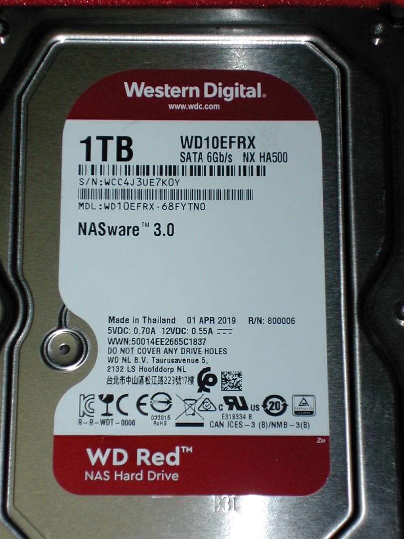 WD RED　1TB 2台セット 3.5インチ　WD10EFRX