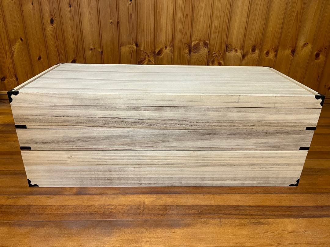 桐箱 衣装箱 桐ケース 3段 仕切り付き 蓋つき 着物収納【美品】