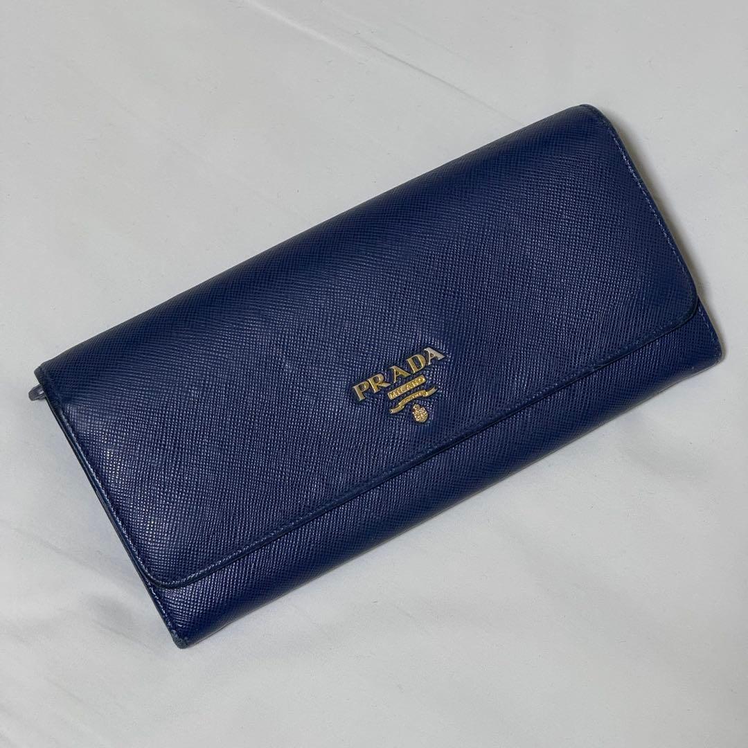 PRADA 1M1132 サフィアーノレザー 二つ折り長財布 ブルー