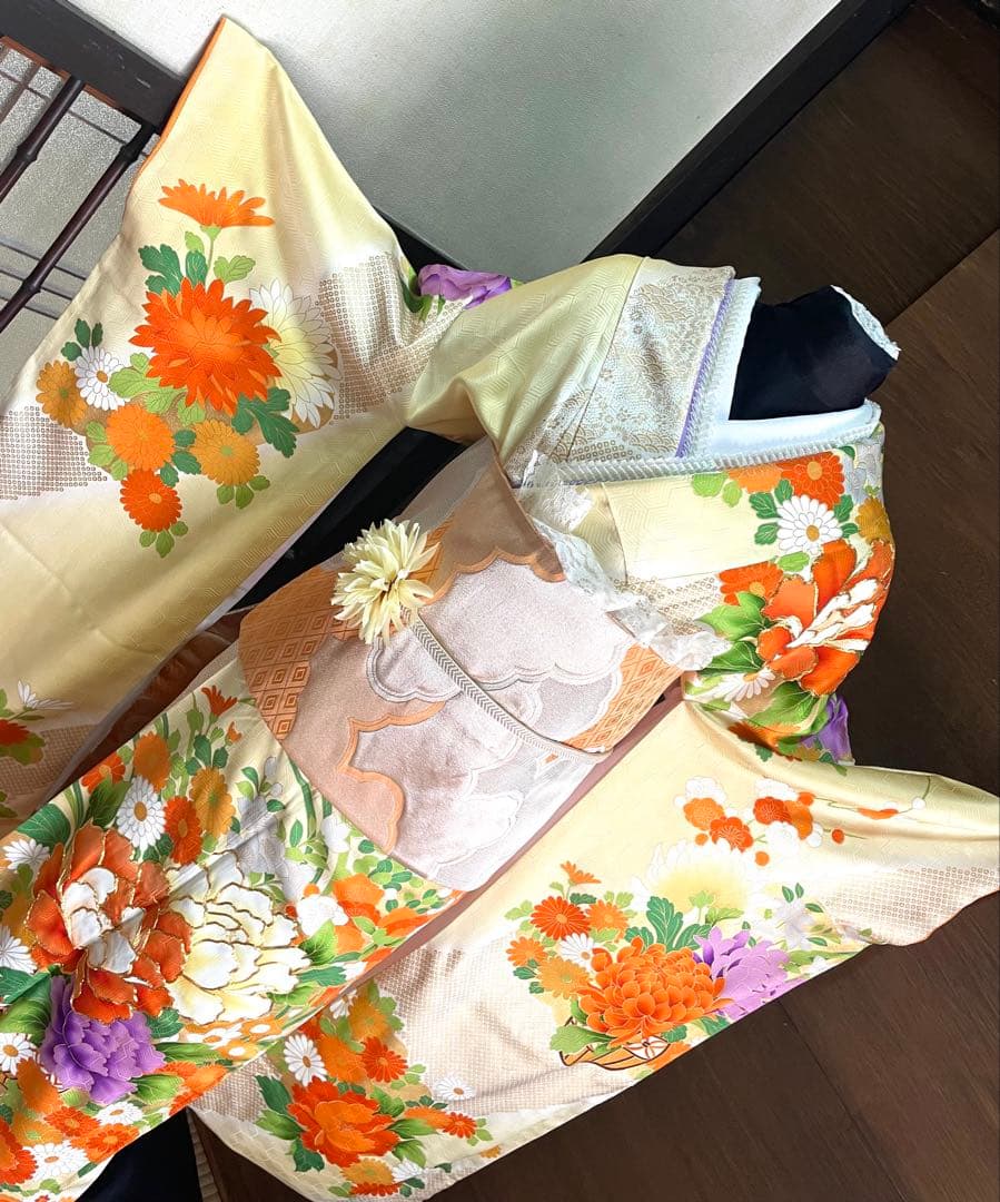 振袖フルセット６点15800円サイズM金駒刺繍正絹