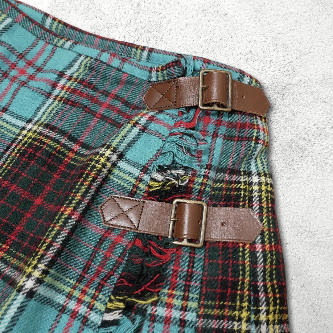 美品【ワンダフルワールド】ウール巻きスカート F タータンチェック カネコイサオ