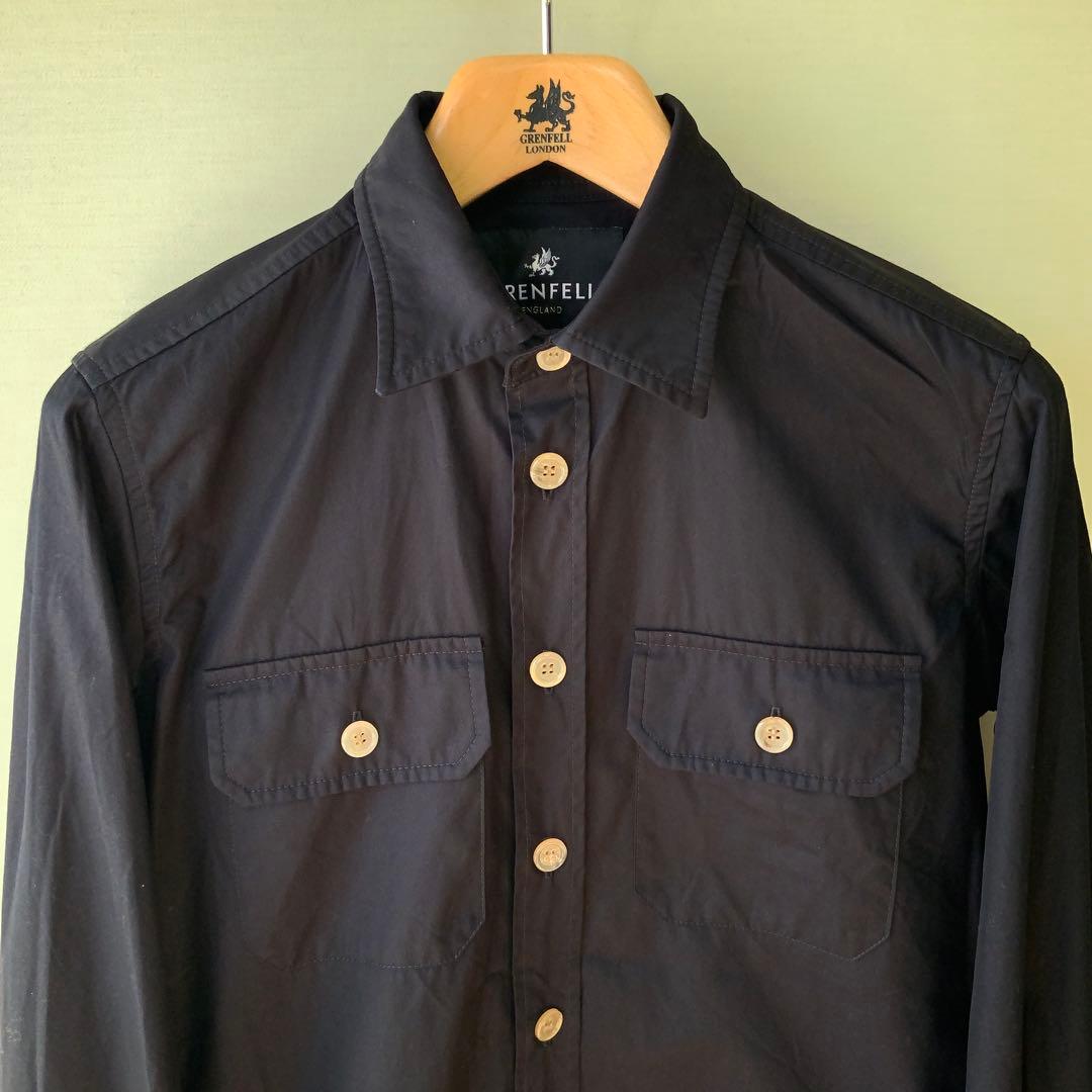 極美品 GRENFELLグレンフェル シャツジャケット38英国製ブラック 山タグ