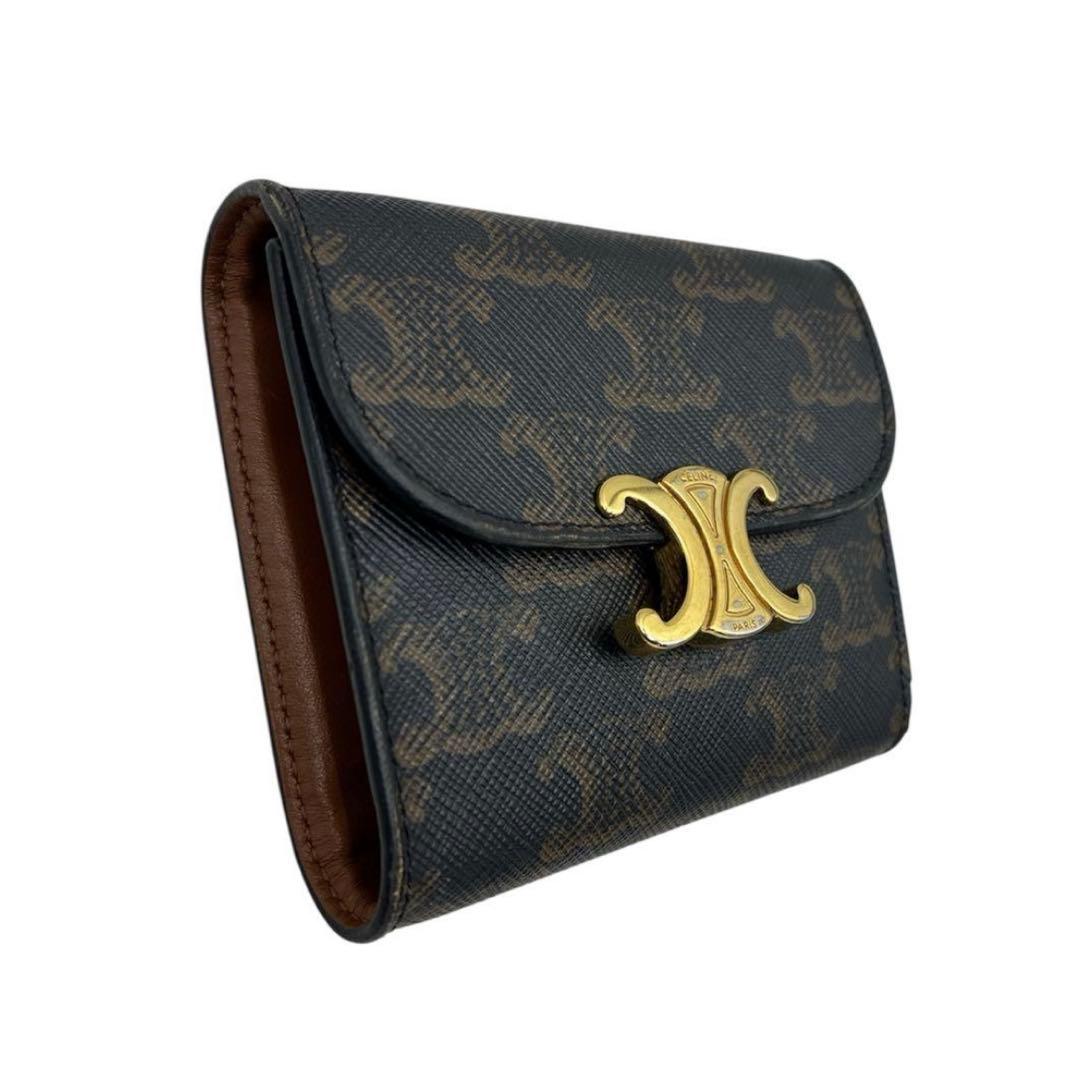 CELINE　スモールフラップウォレットトリオンフ　トリオンフキャンバス　タン
