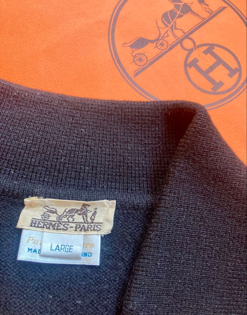 HERMES カシミヤロングカーディガン ブラック 水牛ボタン クリーニング済