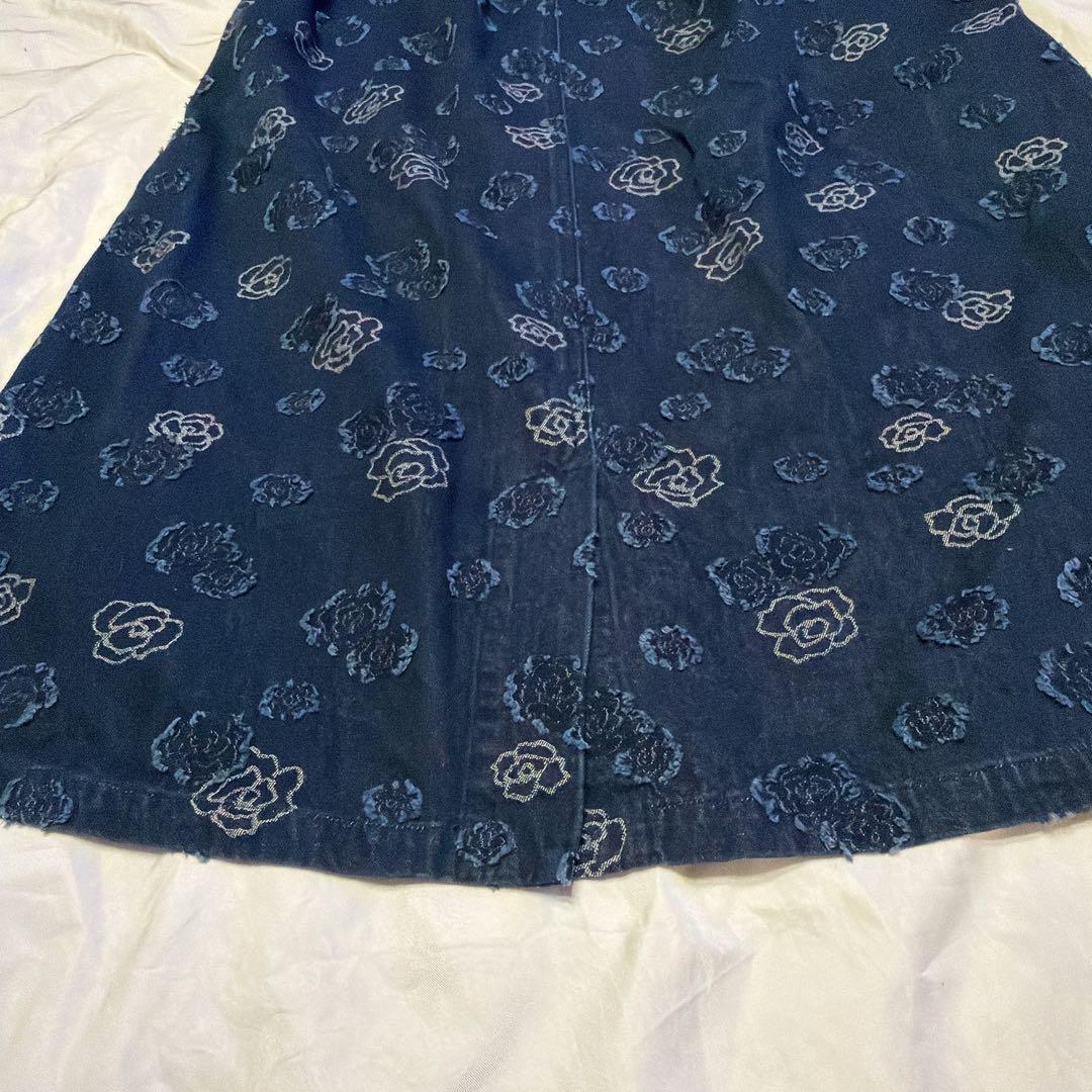 美品　BLUE TRICK カメリア柄　デニムロングスカート　児島ジーンズ　L
